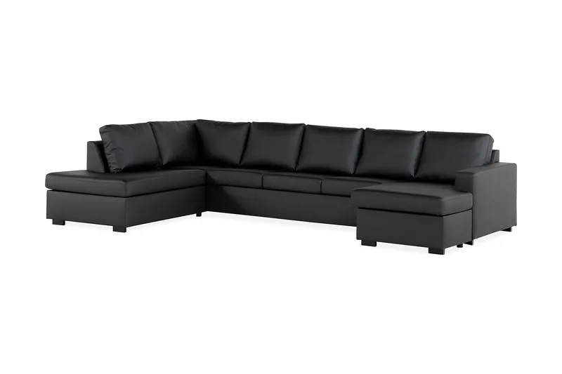 Crazy 5-personers Venstrevendt U-formet X-Large Sofa med Chaiselong i Kunstlæder - Sort - Møbler - Sofaer - Lædersofaer
