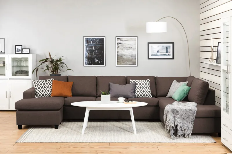 Crazy 5-personers Højrevendt U-formet X-Large Sofa med Chaiselong i Stof - Brun - Møbler - Sofaer - U Sofa