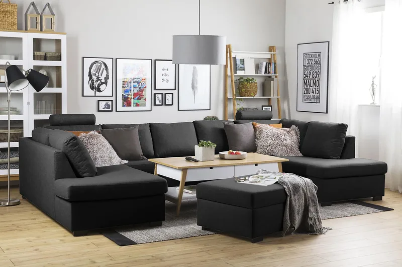 Crazy 5-personers U-formet Sofa med dobbeltchaiselong i Stof - Antracit - Møbler - Sofaer - U Sofa