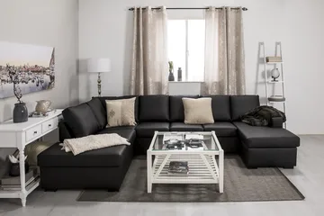 Crazy 5-personers Venstrevendt U-formet Sofa med Chaiselong i Kunstlæder - Sort - Møbler - Sofaer - Lædersofaer
