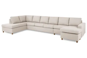 Crazy 6-personers Venstrevendt U-formet XX-Large Sofa med Divan og Chaiselong i Stof - Beige - Møbler - Sofaer - U Sofa