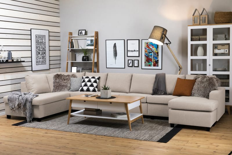 Crazy 6-personers Venstrevendt U-formet XX-Large Sofa med Divan og Chaiselong i Stof - Beige - Møbler - Sofaer - U Sofa
