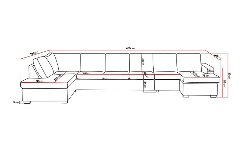 Crazy 6-personers Venstrevendt U-formet XX-Large Sofa med Divan og Chaiselong i Stof - Beige - Møbler - Sofaer - U Sofa