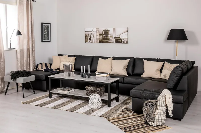 Crazy 6-personers Højrevendt U-formet XX-Large Sofa med Chaiselong i Kunstlæder - Sort - Møbler - Sofaer - Lædersofaer