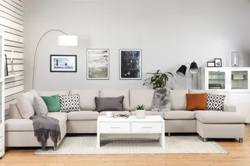 Crazy 6-personers Venstrevendt U-formet XX-Large Sofa med Divan og Chaiselong i Stof - Beige - Møbler - Sofaer - U Sofa
