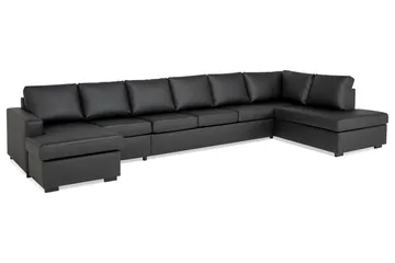 Crazy 6-personers Højrevendt U-formet XX-Large Sofa med Chaiselong i Kunstlæder - Sort - Møbler - Sofaer - Lædersofaer
