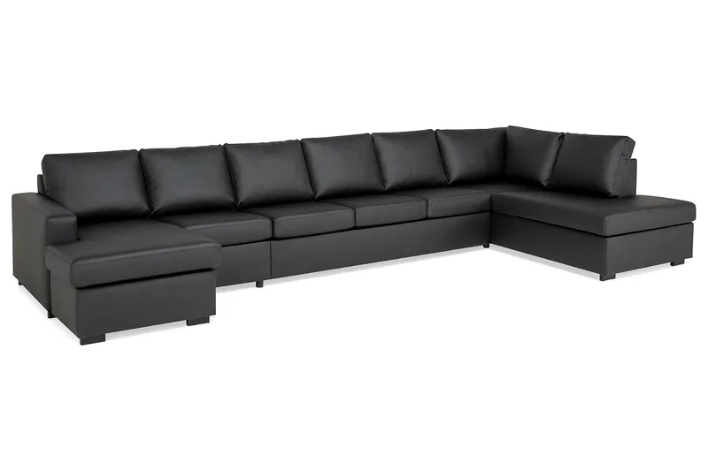 Crazy 6-personers Højrevendt U-formet XX-Large Sofa med Chaiselong i Kunstlæder - Sort - Møbler - Sofaer - Lædersofaer