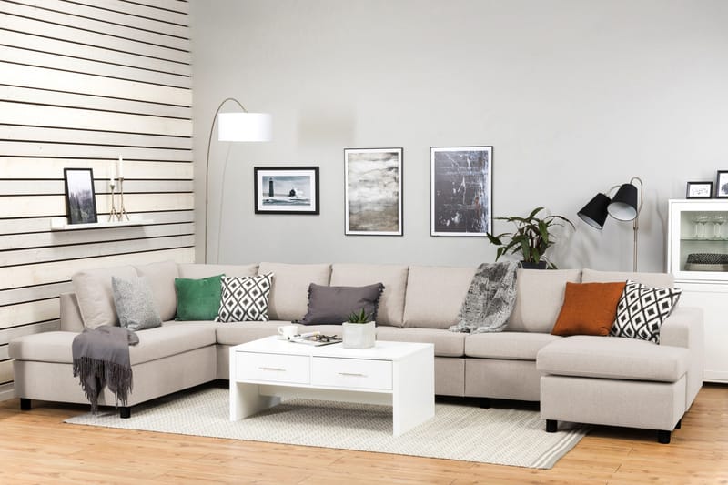Crazy 6-personers Venstrevendt U-formet XX-Large Sofa med Divan og Chaiselong i Stof - Beige - Møbler - Sofaer - U Sofa