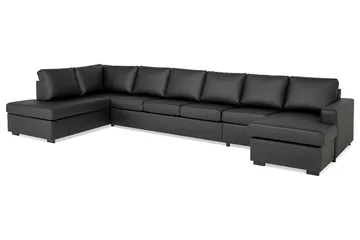 Crazy 6-personers Venstrevendt U-formet XX-Large Sofa med Divan og Chaiselong i Kunstlæder - Sort - Møbler - Sofaer - Lædersofaer