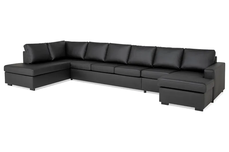 Crazy 6-personers Venstrevendt U-formet XX-Large Sofa med Divan og Chaiselong i Kunstlæder - Sort - Møbler - Sofaer - Lædersofaer