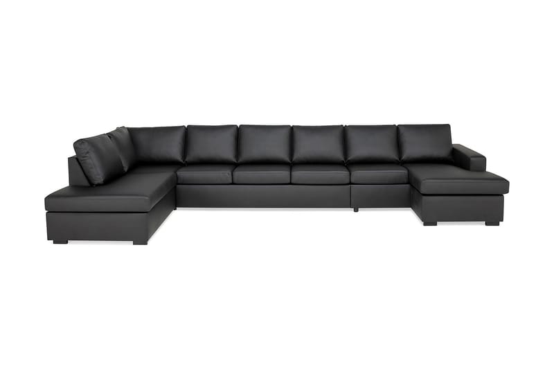 Crazy 6-personers Venstrevendt U-formet XX-Large Sofa med Divan og Chaiselong i Kunstlæder - Sort - Møbler - Sofaer - Lædersofaer