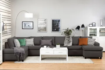 Crazy 6-personers Venstrevendt U-formet XX-Large Sofa med Divan og Chaiselong i Stof - Mørkegrå - Møbler - Sofaer - U Sofa