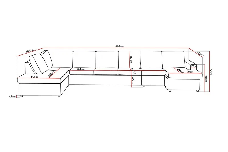 Crazy 6-personers Venstrevendt U-formet XX-Large Sofa med Divan og Chaiselong i Stof - Antracit - Møbler - Sofaer - U Sofa