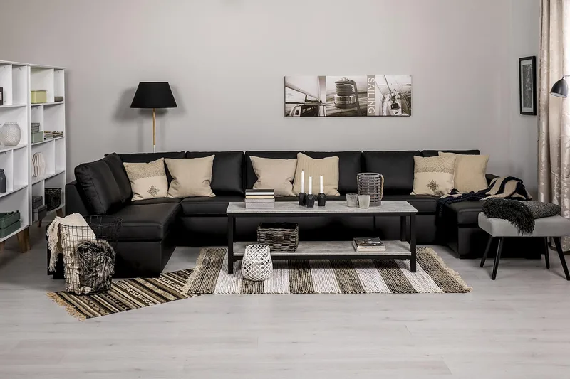 Crazy 6-personers Venstrevendt U-formet XX-Large Sofa med Divan og Chaiselong i Kunstlæder - Sort - Møbler - Sofaer - Lædersofaer