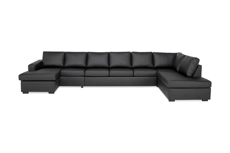 Crazy 6-personers Højrevendt U-formet XX-Large Sofa med Chaiselong i Kunstlæder, Sort