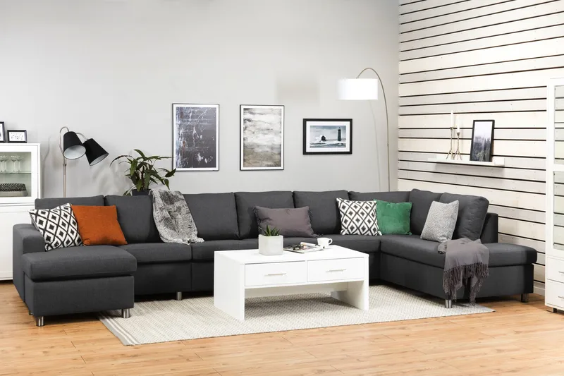 Crazy 6-personers Højrevendt U-formet XX-Large Sofa med Chaiselong i Stof - Mørkegrå - Møbler - Sofaer - U Sofa