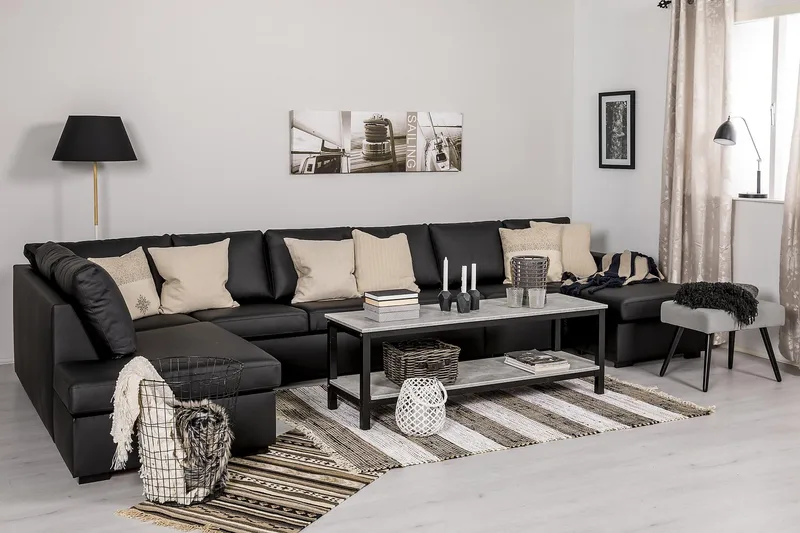 Crazy 6-personers Venstrevendt U-formet XX-Large Sofa med Divan og Chaiselong i Kunstlæder - Sort - Møbler - Sofaer - Lædersofaer