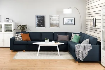 Crazy 7-personers vendbar L-formet XX-Large hjørnesofa i stof - Mørkeblå - Møbler - Sofaer - Hjørnesofa