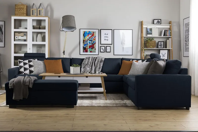 Crazy 7-personers vendbar L-formet XX-Large hjørnesofa i stof - Mørkeblå - Møbler - Sofaer - Hjørnesofa