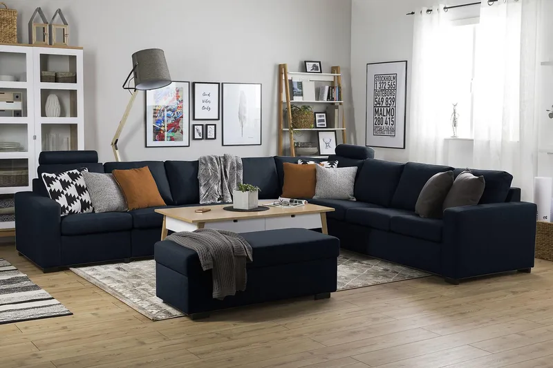 Crazy 7-personers vendbar L-formet XX-Large hjørnesofa i stof - Mørkeblå - Møbler - Sofaer - Hjørnesofa