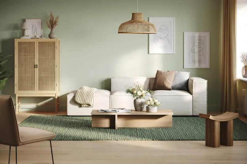 Cubo 3-personers Dyb Modulsofa + Fodskammel i Stof - Hvid - Møbler - Sofaer - Modulsofaer - Komplet modulsofa