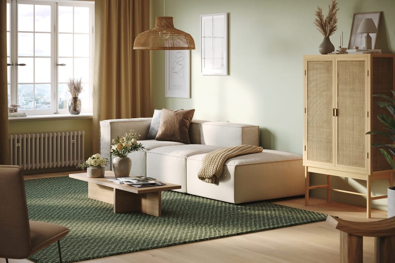 Cubo 3-personers Dyb Modulsofa + Fodskammel i Stof - Hvid - Møbler - Sofaer - Modulsofaer - Komplet modulsofa