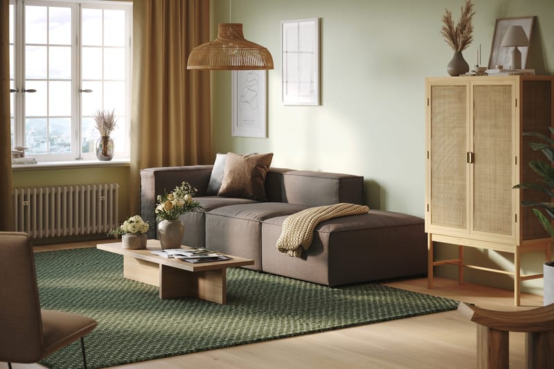 Cubo 3-personers Dyb Modulsofa + Fodskammel i Stof - Grå - Møbler - Sofaer - Modulsofaer - Komplet modulsofa