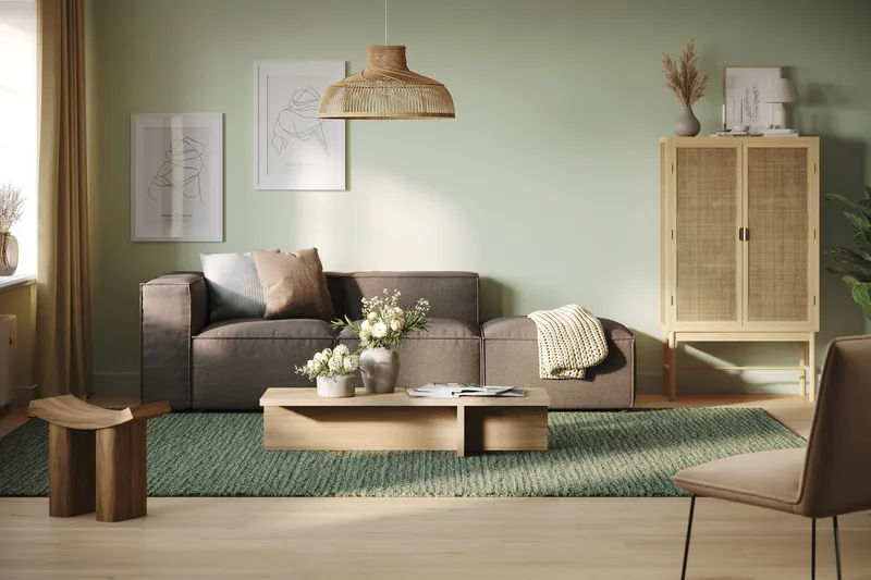 Cubo 3-personers Dyb Modulsofa + Fodskammel i Stof - Grå - Møbler - Sofaer - Modulsofaer - Komplet modulsofa