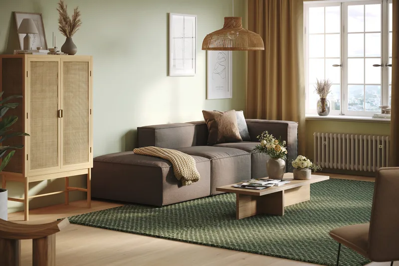 Cubo 3-personers Dyb Modulsofa + Fodskammel i Stof - Grå - Møbler - Sofaer - Modulsofaer - Komplet modulsofa