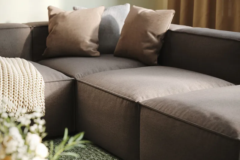 Cubo 5-personers U-formet Dyb Modulsofa med Divan og Chaiselong i Fløjl - Grå - Møbler - Sofaer - U Sofa