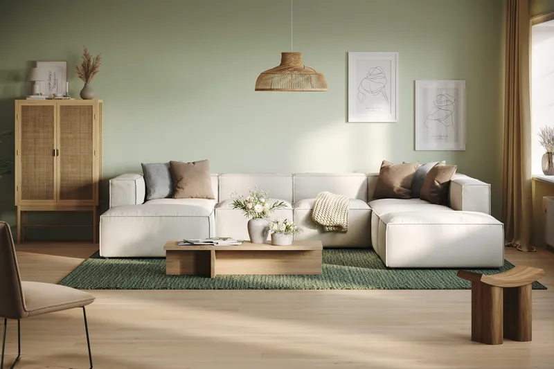 Cubo 5-personers U-formet Dyb Modulsofa med Divan og Chaiselong i Fløjl - Hvid - Møbler - Sofaer - U Sofa