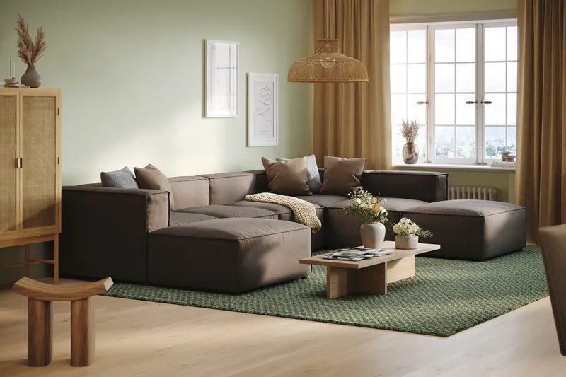 Cubo 5-personers U-formet Dyb Modulsofa med Divan og Chaiselong i Fløjl - Grå - Møbler - Sofaer - U Sofa