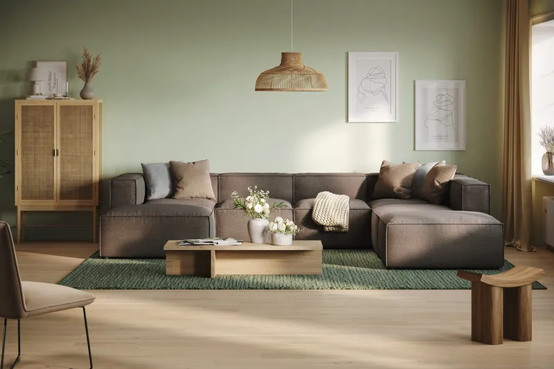 Cubo 5-personers U-formet Dyb Modulsofa med Divan og Chaiselong i Fløjl - Grå - Møbler - Sofaer - U Sofa