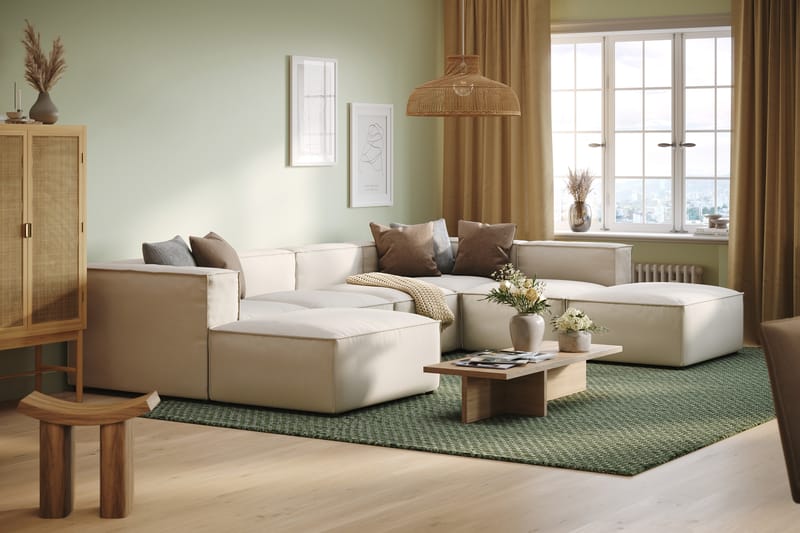 Cubo 5-personers U-formet Dyb Modulsofa med Divan og Chaiselong i Fløjl - Hvid - Møbler - Sofaer - U Sofa