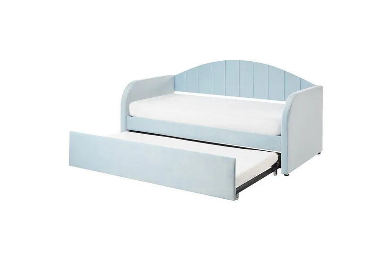 Dagbädd Beliani Eyburie med lamellram Beige, Bouclé blue, undefined