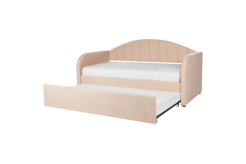 Dagbädd Beliani Eyburie med lamellram Beige, Bouclé Pink - Møbler - Senge - Gæsteseng & ekstraseng - Udtrækkelig seng