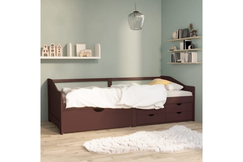 3-personers daybed skuffer 90x200 cm massivt fyrretræ mørkeb - Brun - Møbler - Sofaer - Daybed