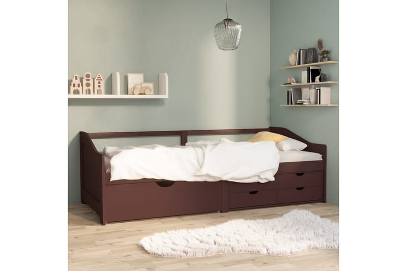 3-personers daybed skuffer 90x200 cm massivt fyrretræ mørkeb - Brun - Daybed