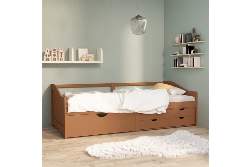 3-personers daybed skuffer 90x200cm massivt fyrretræ gyldenb - Brun - Møbler - Sofaer - Daybed