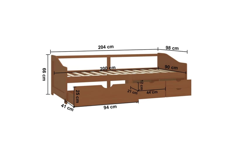 3-personers daybed skuffer 90x200cm massivt fyrretræ gyldenb - Brun - Møbler - Sofaer - Daybed