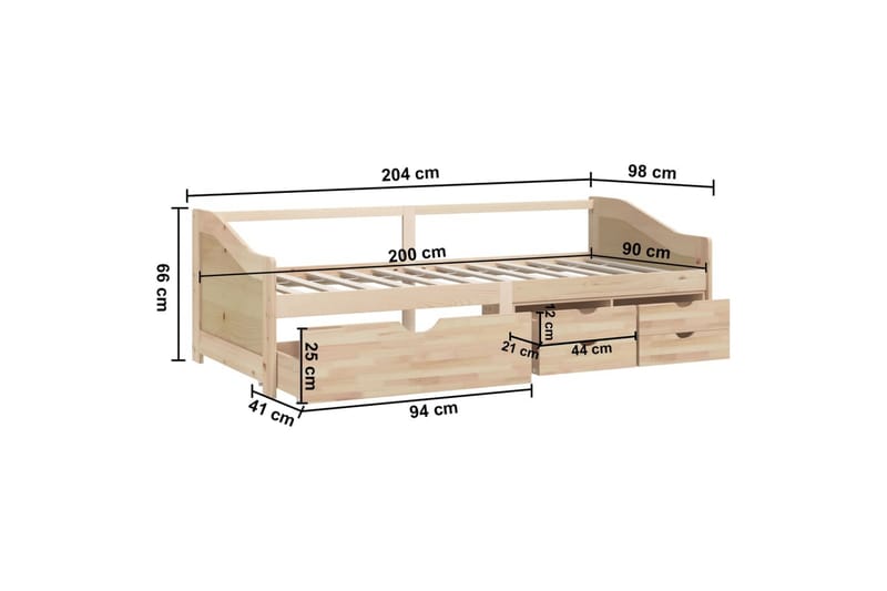 3-personers daybed med skuffer 90x200 cm massivt fyrretræ - Brun - Daybed