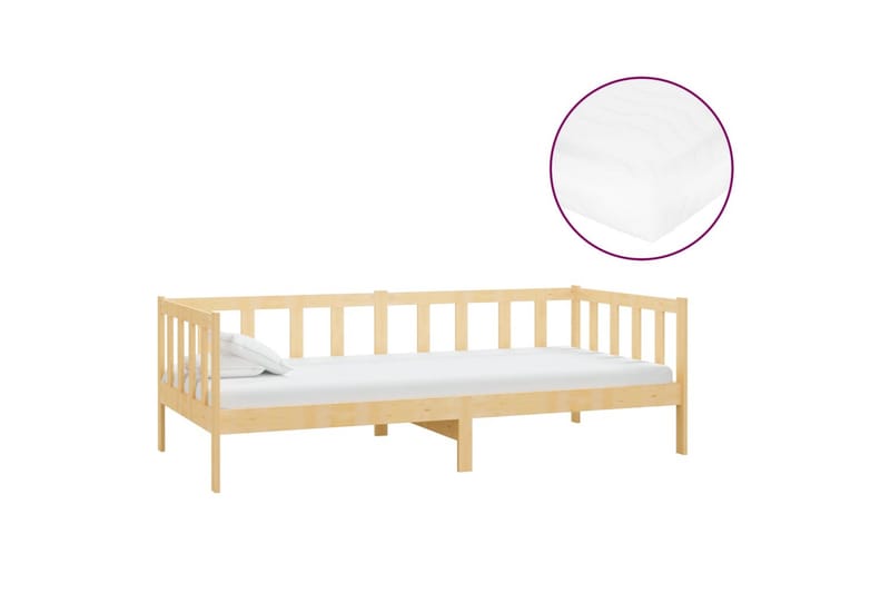 daybed med madras 90x200 cm massivt fyrretræ - Brun - Daybed