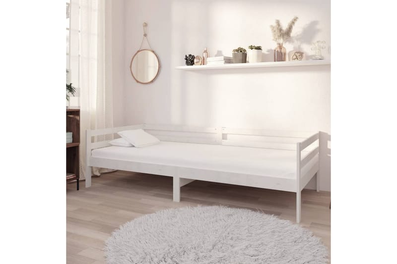 daybed med madras 90x200 cm massivt fyrretræ hvid - Hvid - Daybed