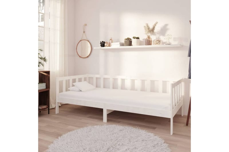 daybed med madras 90x200 cm massivt fyrretræ hvid - Hvid - Daybed