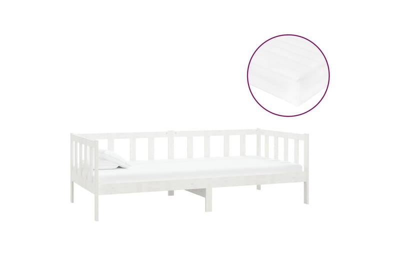 daybed med madras 90x200 cm massivt fyrretræ hvid - Hvid - Daybed