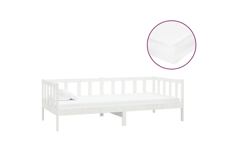 daybed med madras 90x200 cm massivt fyrretræ hvid - Hvid - Daybed