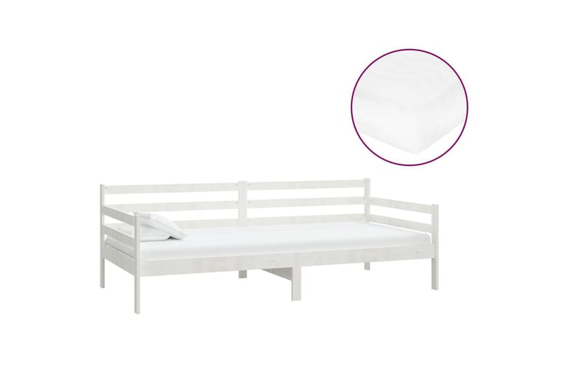 daybed med madras 90x200 cm massivt fyrretræ hvid - Hvid - Daybed