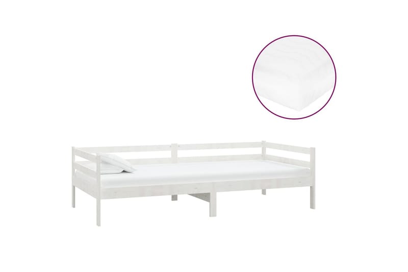 daybed med madras 90x200 cm massivt fyrretræ hvid - Hvid - Daybed