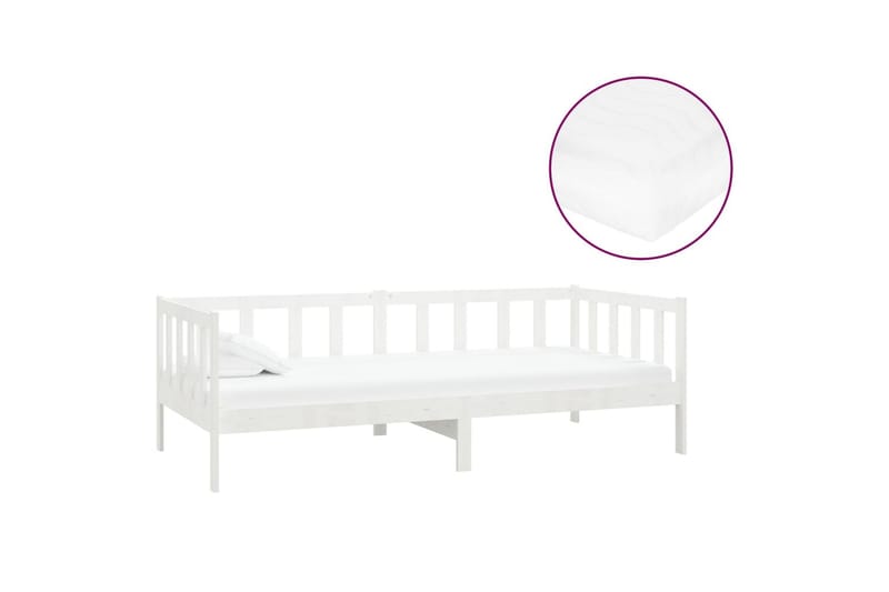 daybed med madras 90x200 cm massivt fyrretræ hvid - Hvid - Daybed