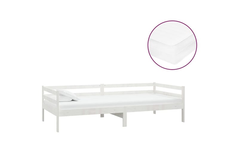 daybed med madras 90x200 cm massivt fyrretræ hvid - Hvid - Daybed